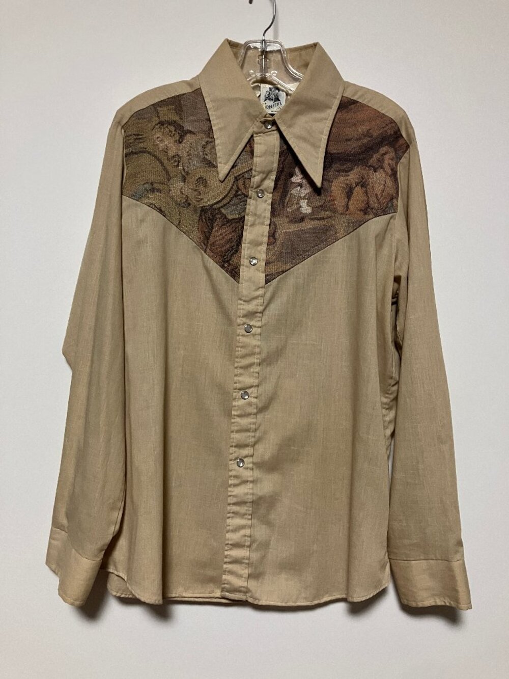 Vtg 70s Kennington Mickey Mouse Tapestry Yoke Western Pearl Snap Shirt Mens XL